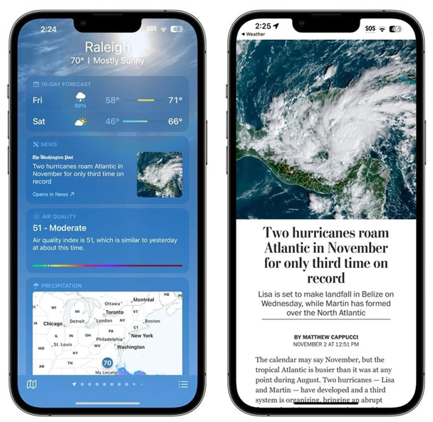 提蒙乡苹果14维修分享iPhone 14手机如何看天气时顺带看新闻 