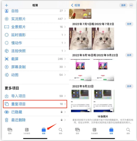 提蒙乡苹果手机维修分享iOS 16 中相册重复项目功能使用方法 