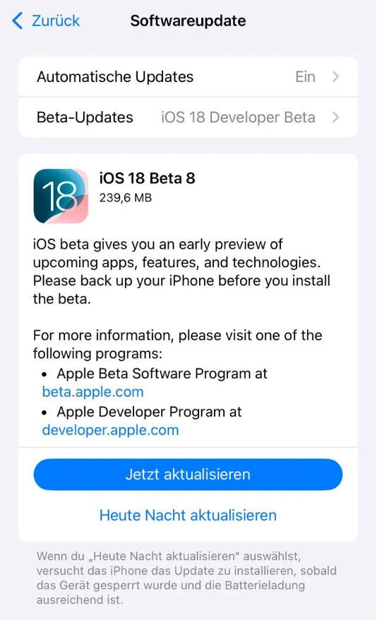 提蒙乡苹果手机维修分享苹果 iOS / iPadOS 18 开发者预览版 Beta 8 发布 