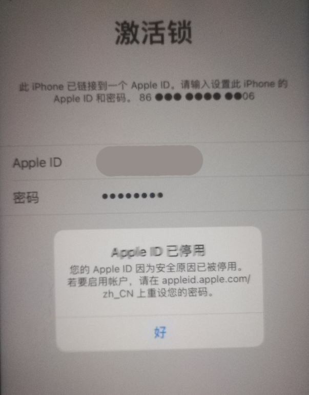 提蒙乡苹果手机维修分享iPhone 12 出现提示“Apple ID 已停用”怎么办 